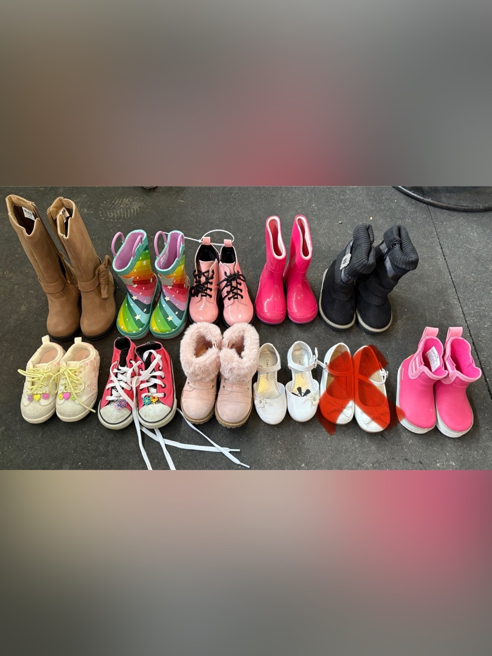 Huge lot of 10 pairs of little girls /toddler shoes and boots. Sizes 5 & 6